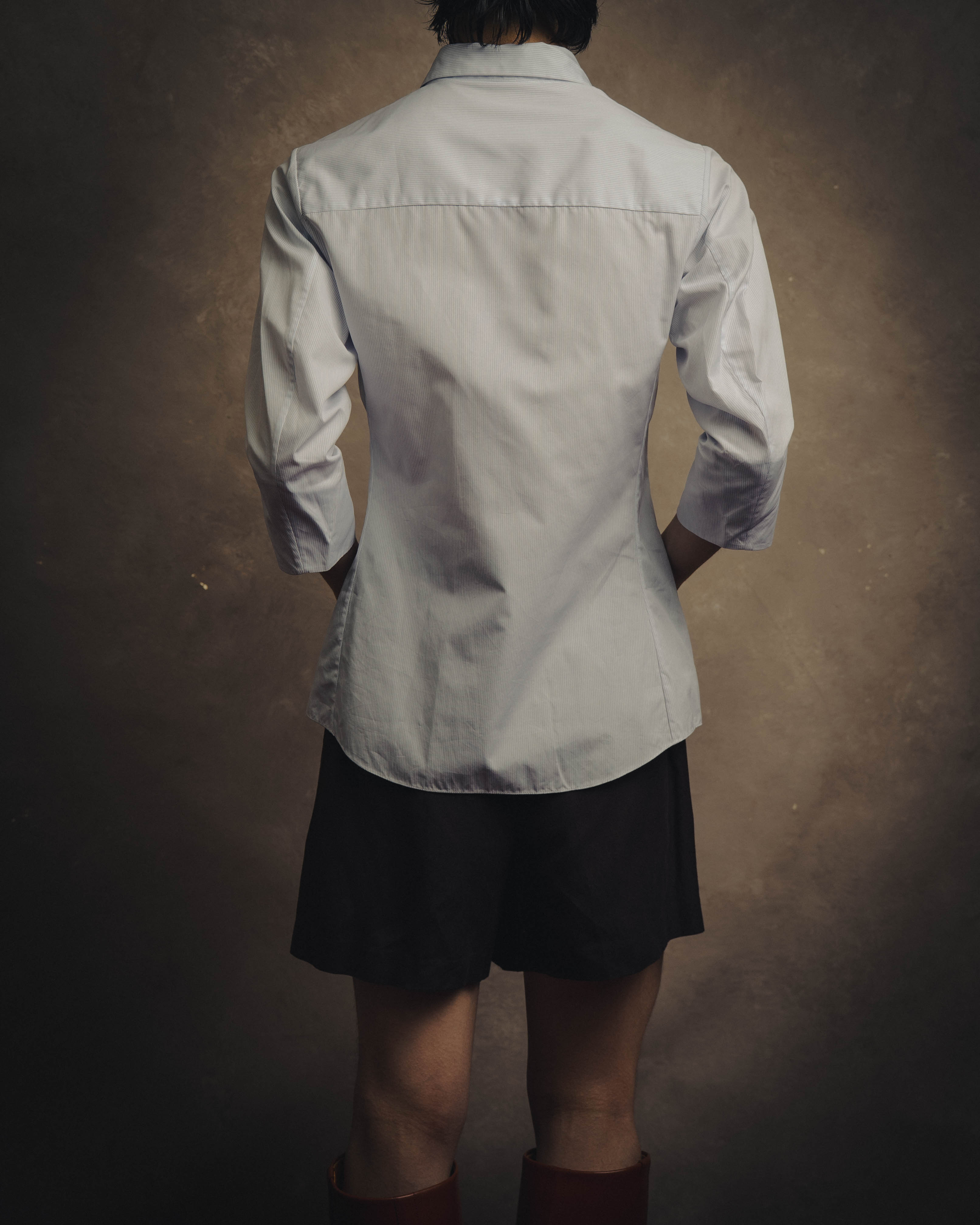 -SPECIAL- "Christian Dior" 00's-10's Embellished shield crest striped ruched sleeve shirt