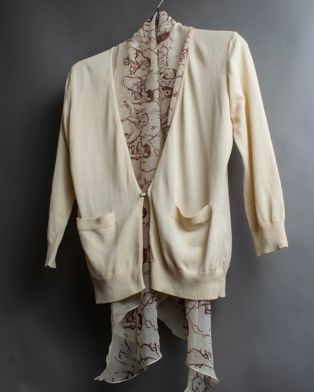 "HERMES" Gaultier period scarf docking design silk cardigan