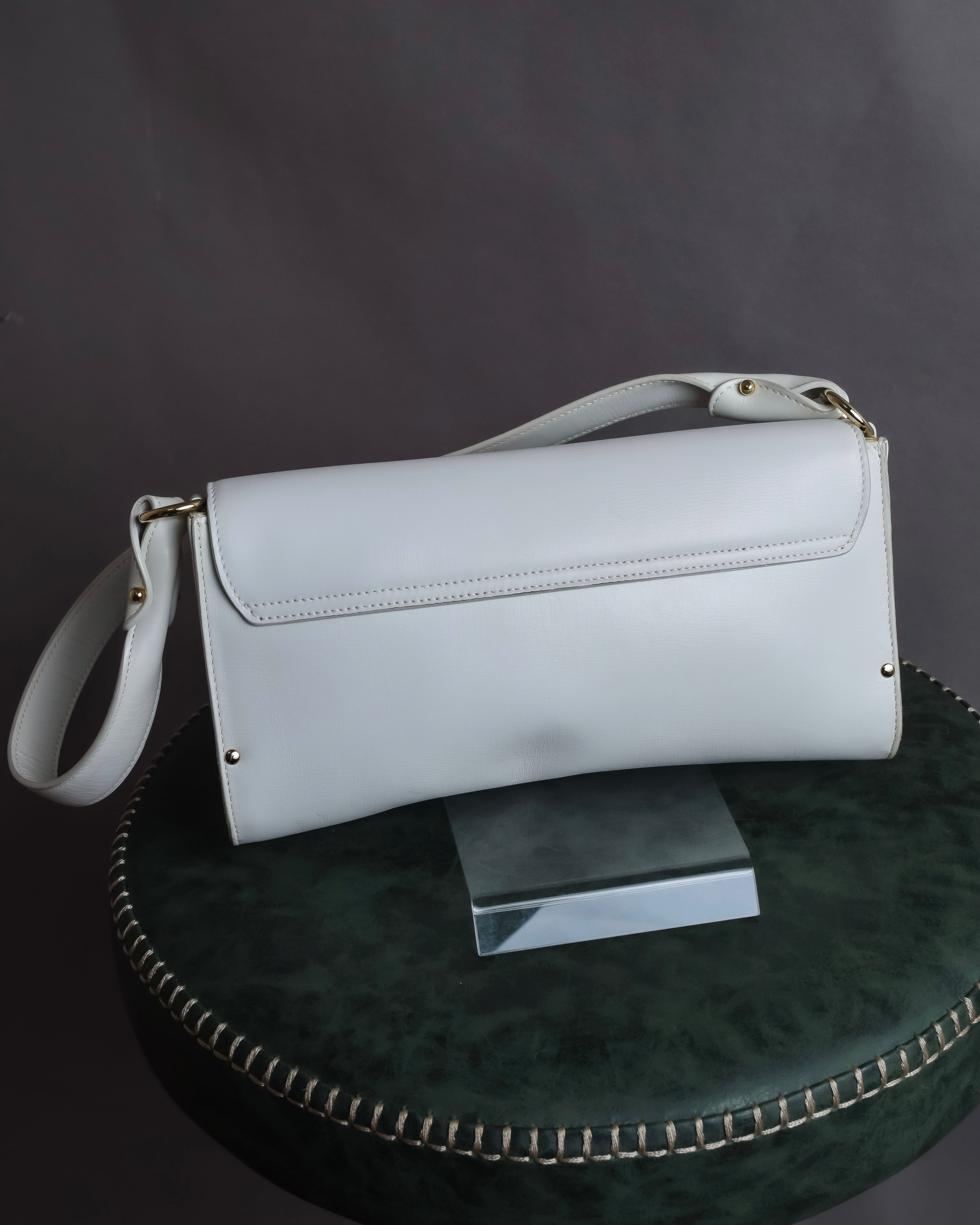 "Salvatore Ferragamo" Gancini motif structured white leather bag