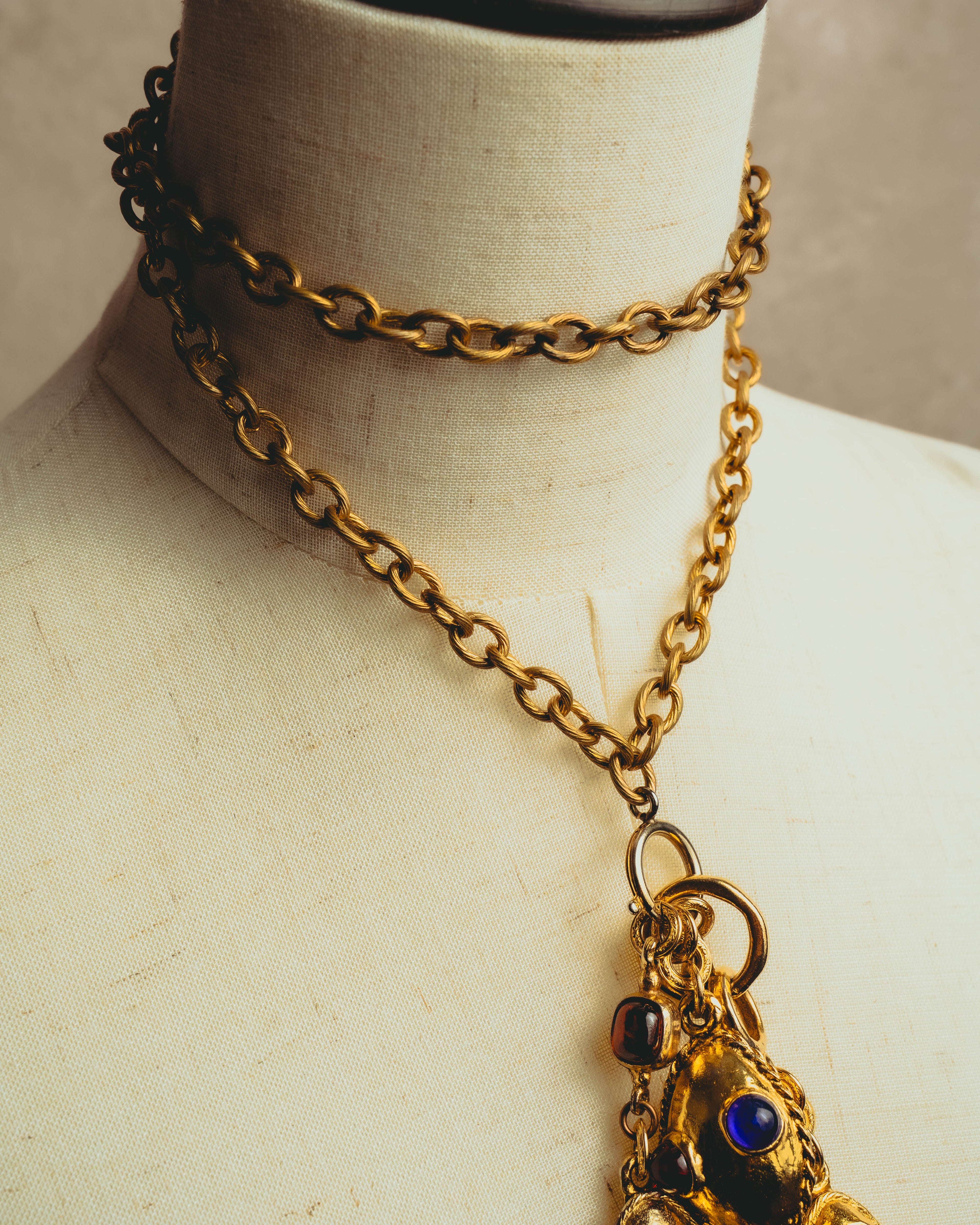 -SPECIAL - “CHANEL” 70’s-80’s Gripoix glass cabochon charm sautoir necklace