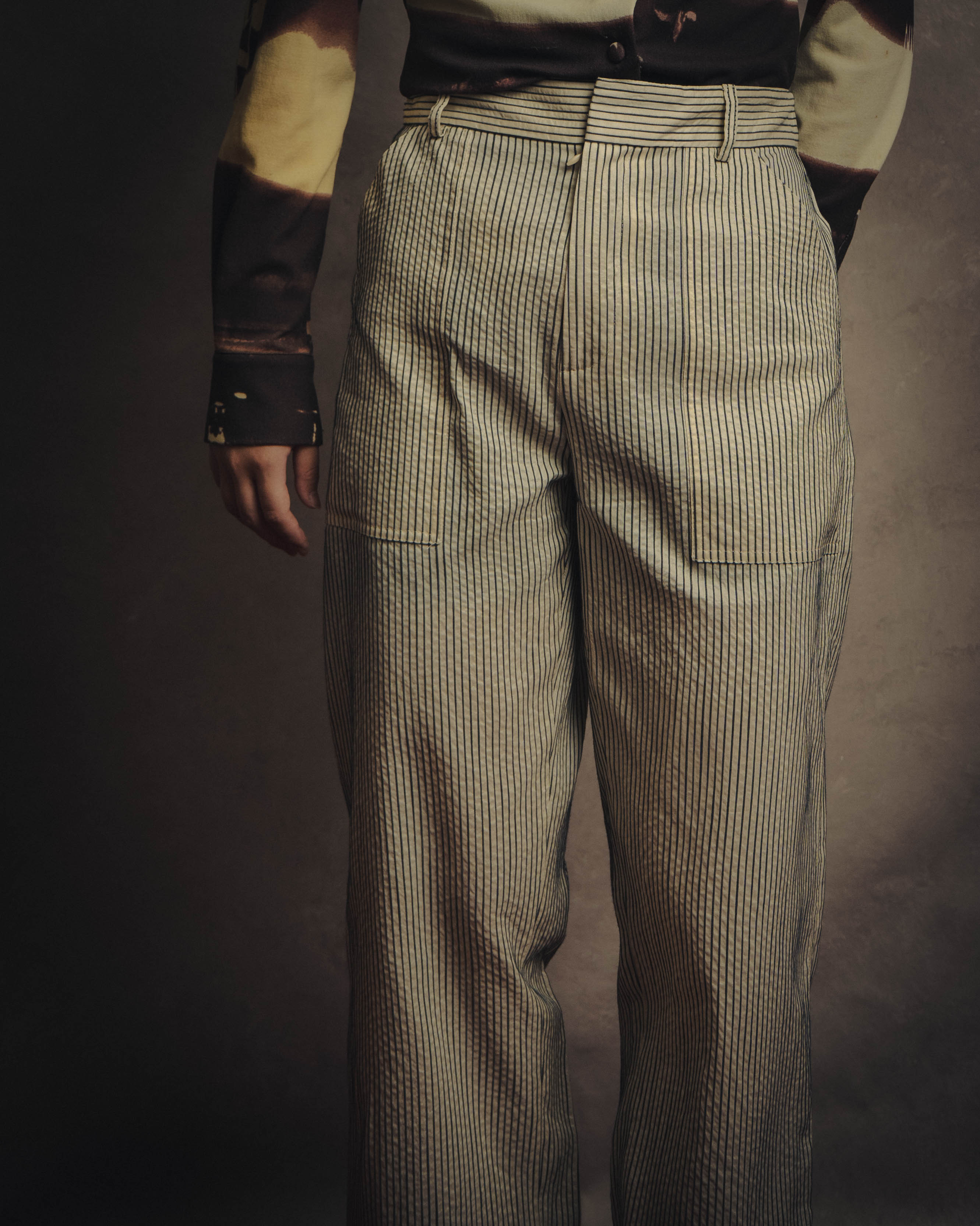 -SPECIAL- “Christian Dior” 20’s silk cotton striped straight trousers