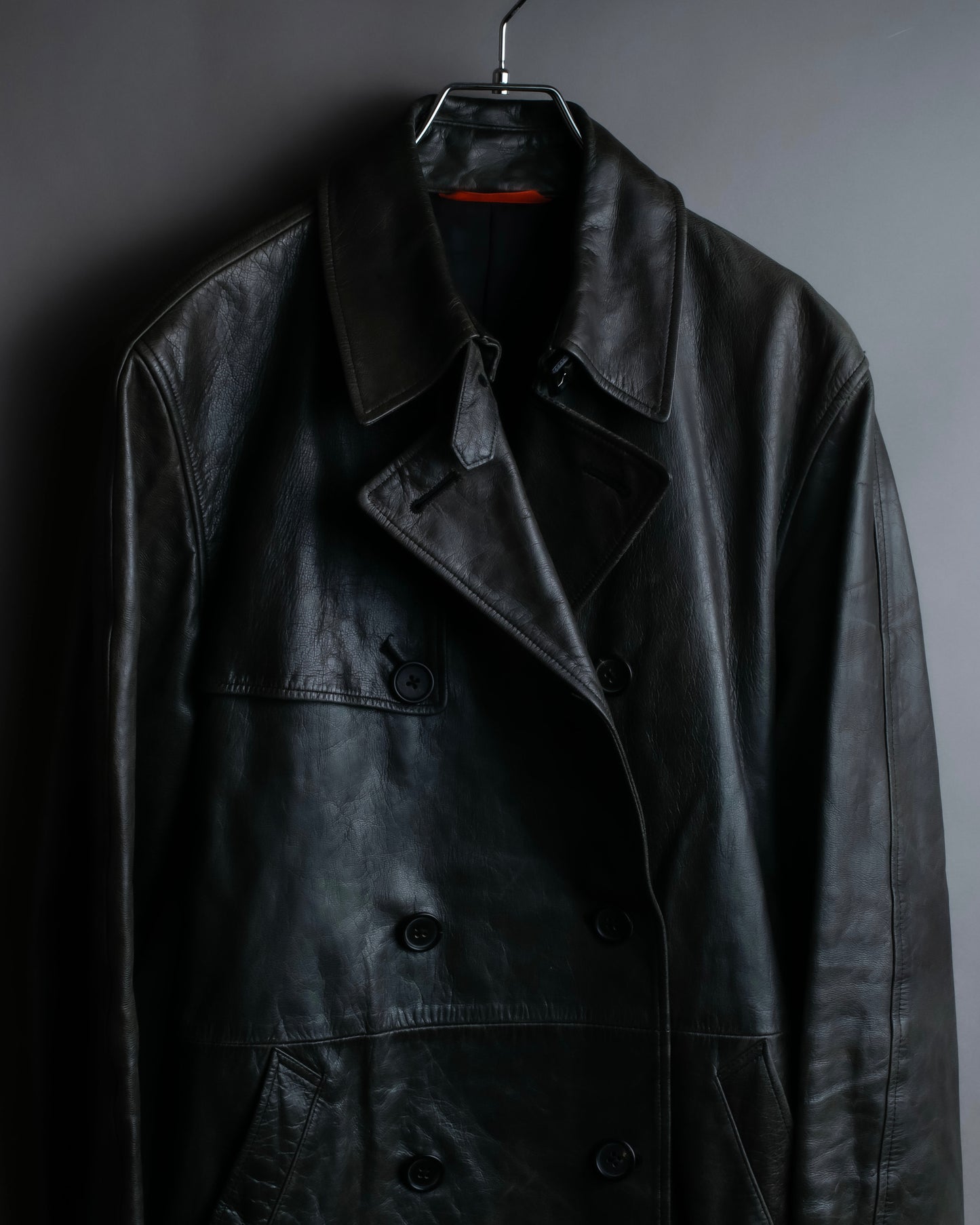 "PAUL SMITH" Military detail double-breasted sheepskin leather coat