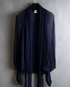 "HERMES" Bowtie detail balloon sleeve sheer pullover