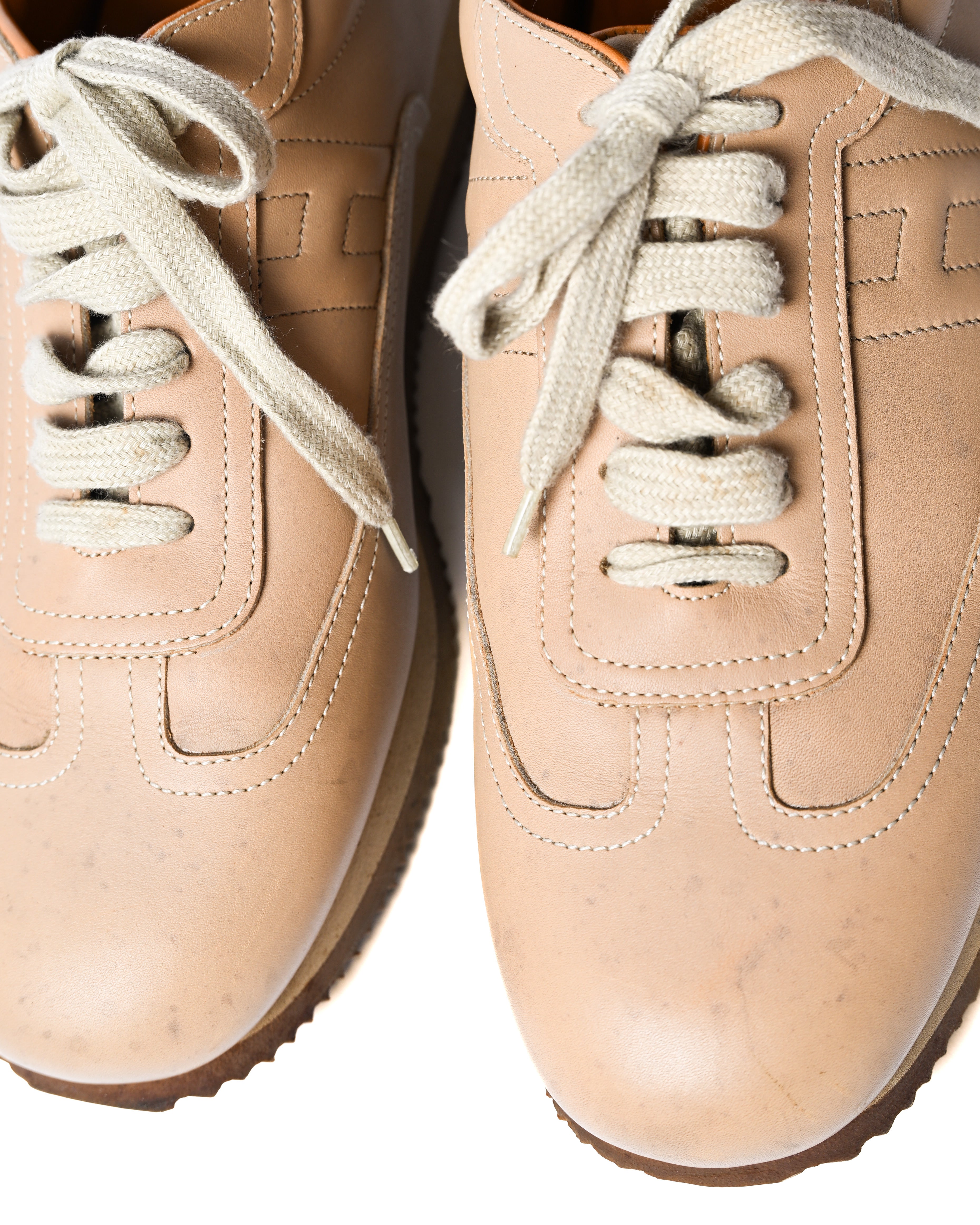 HERMES/ “Quick” H-Logo Leather Sneaker Brown