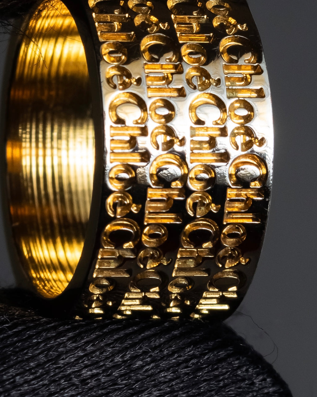 "Chloe" Logo engraved design gold tone ring