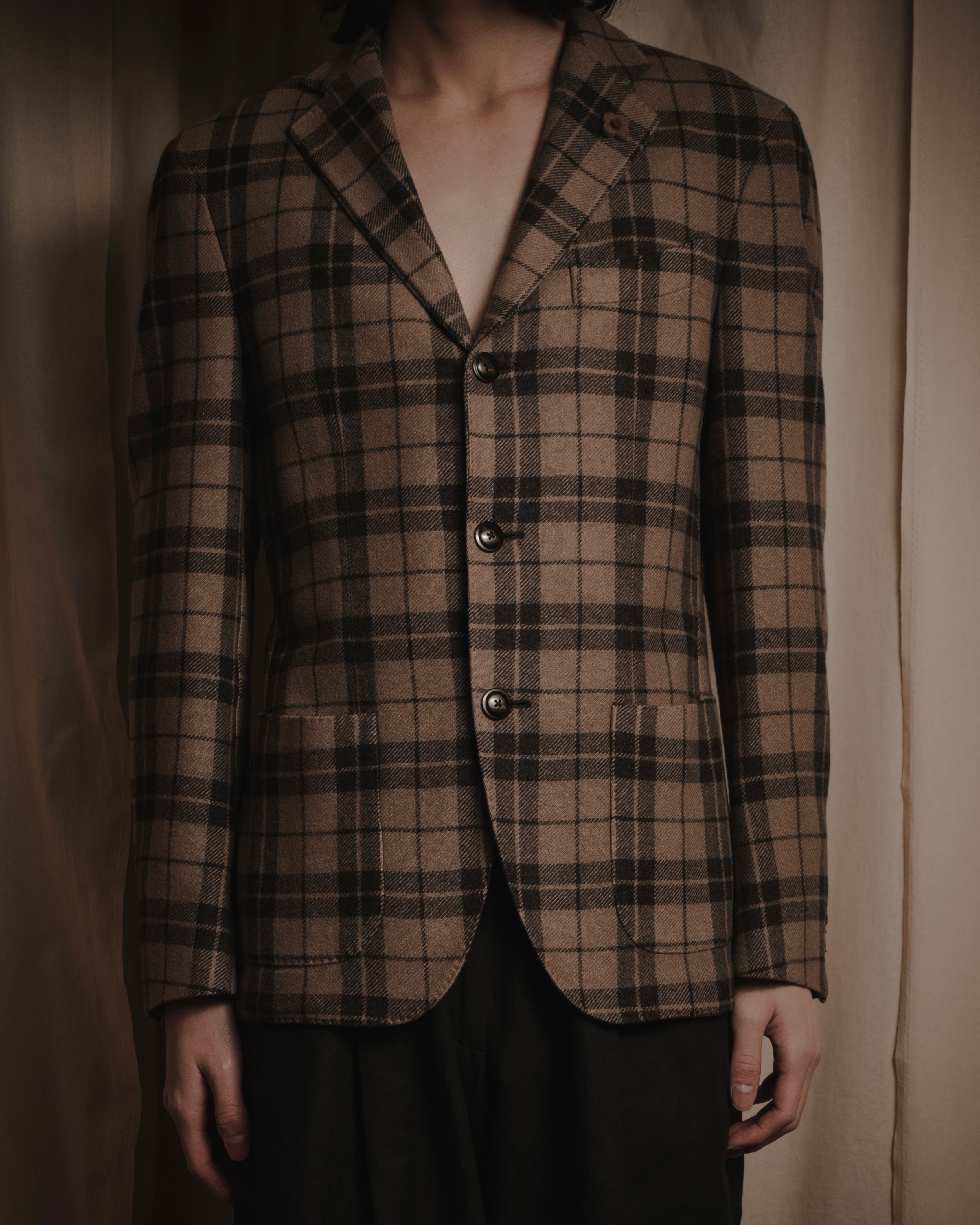 "LARDINI" Checked three-button soft-shoulder tailored jacket