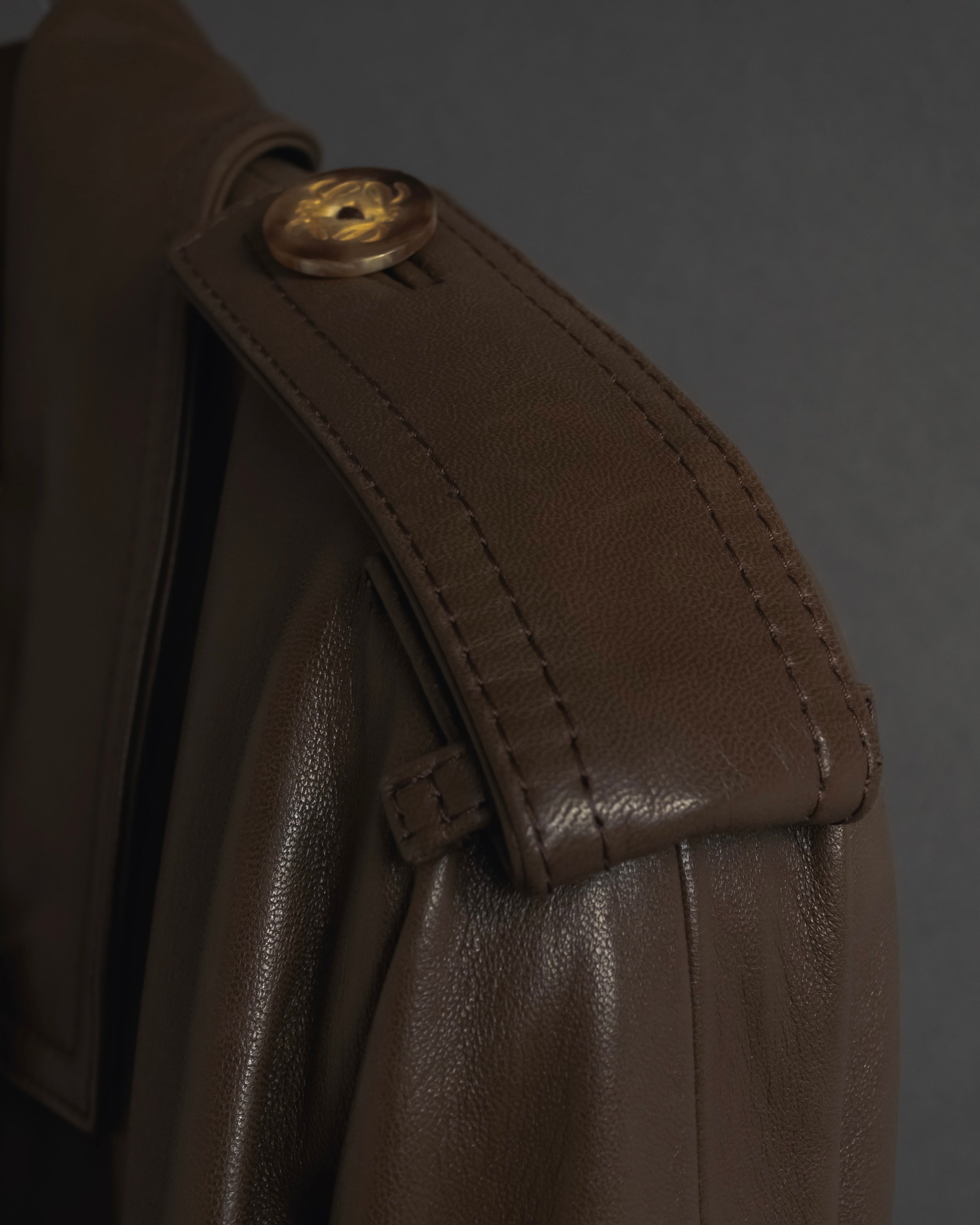 -SPECIAL- "LOEWE" 80’s Military detail stencil leather coat