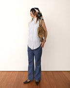 CHANEL/ 2003 Fly Front Design Striped No Sleeve Shirt White