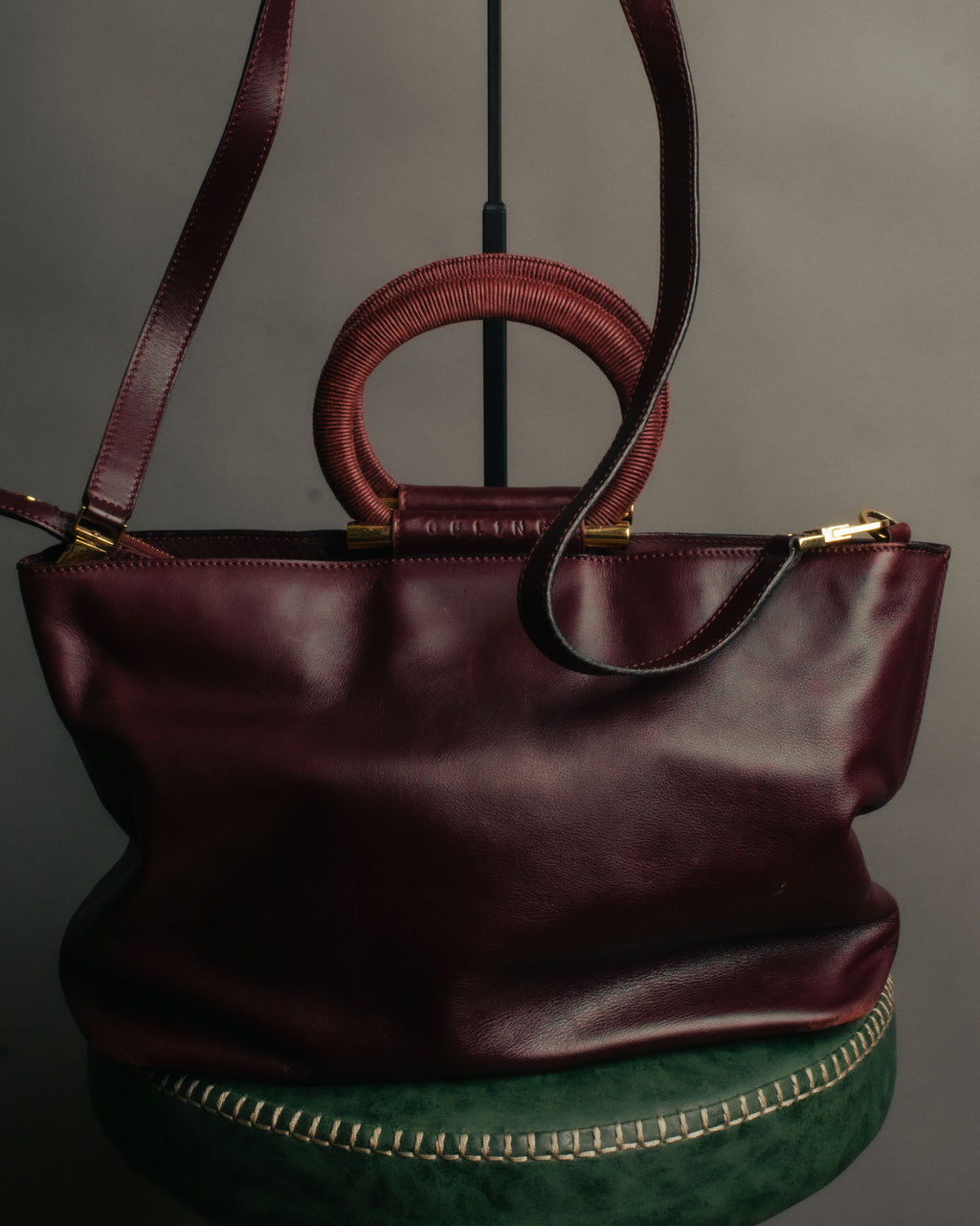 “CELINE” 90’s-00’s Burgundy leather ring handle tote bag