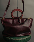 “CELINE” 90’s-00’s Burgundy leather ring handle tote bag