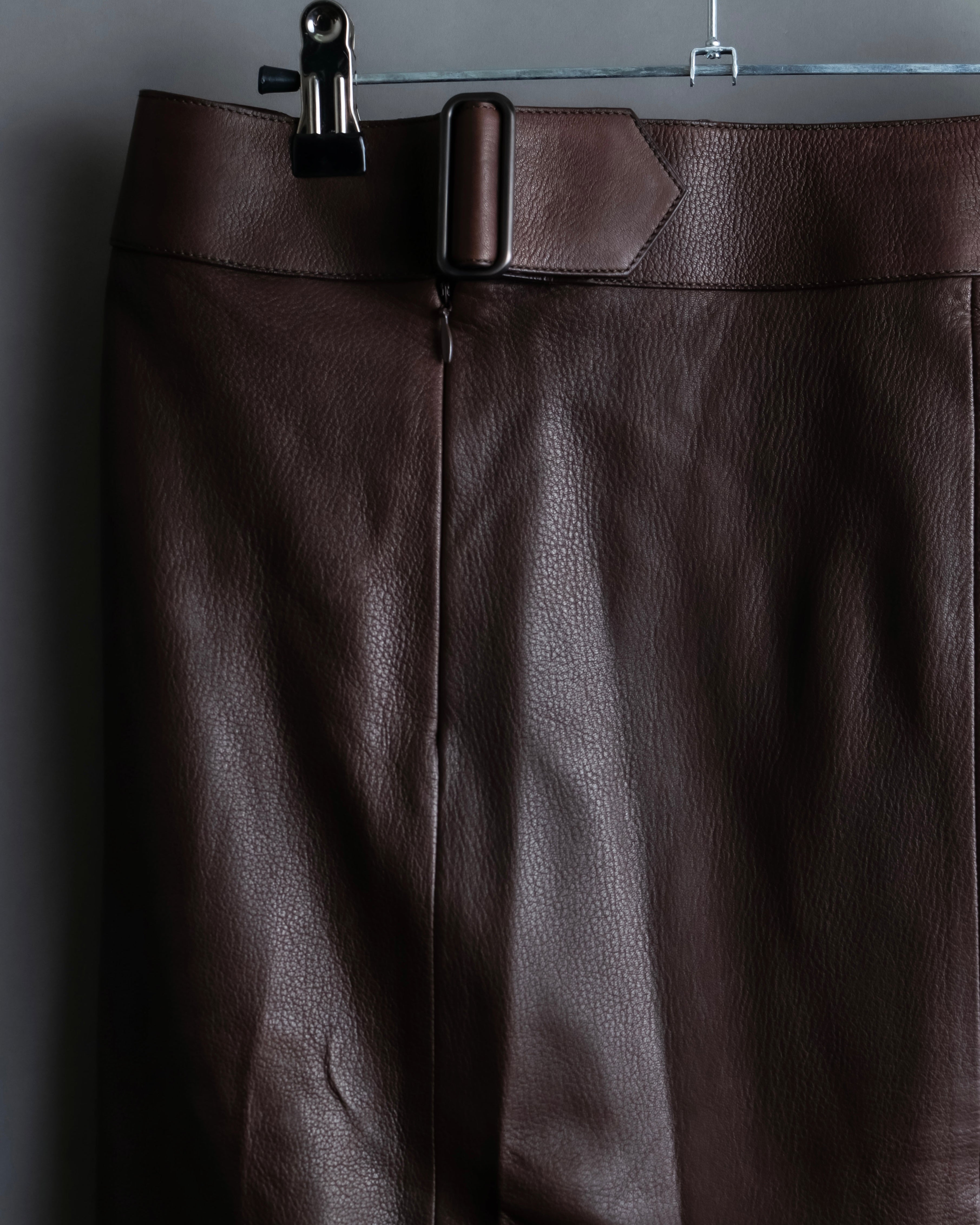 "Hermes by Gaultier" Round Pocket Wine Red Leather Skirt