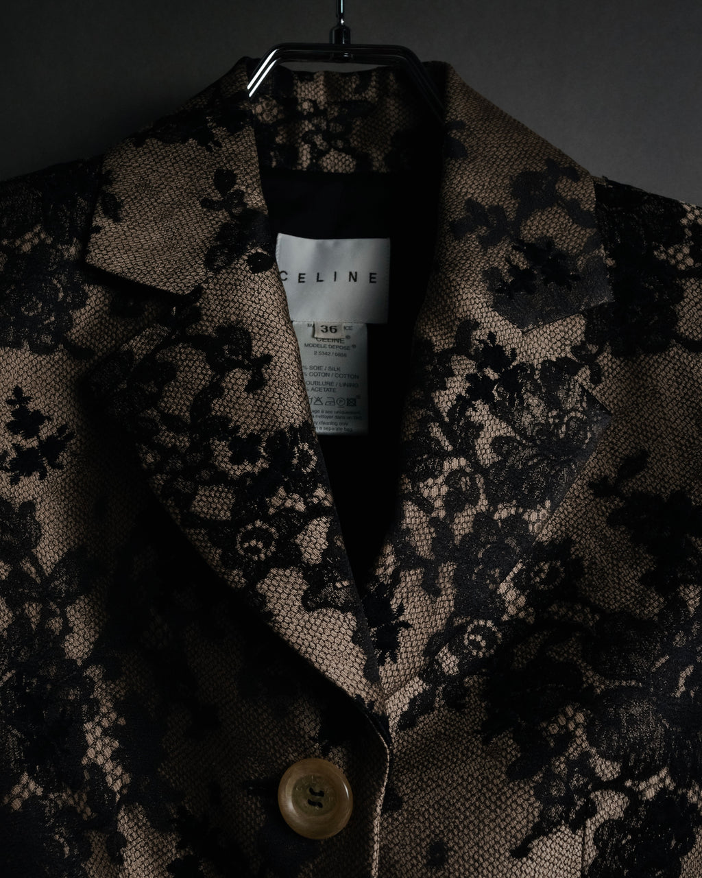 “CELINE” 00’s Lace overlay silk blend tailored jacket