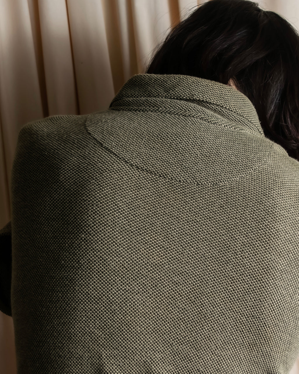 "Vintage herringbone long sleeve polo shirt"