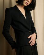 "HELMUT LANG" Leather lapel design, glossy jacket