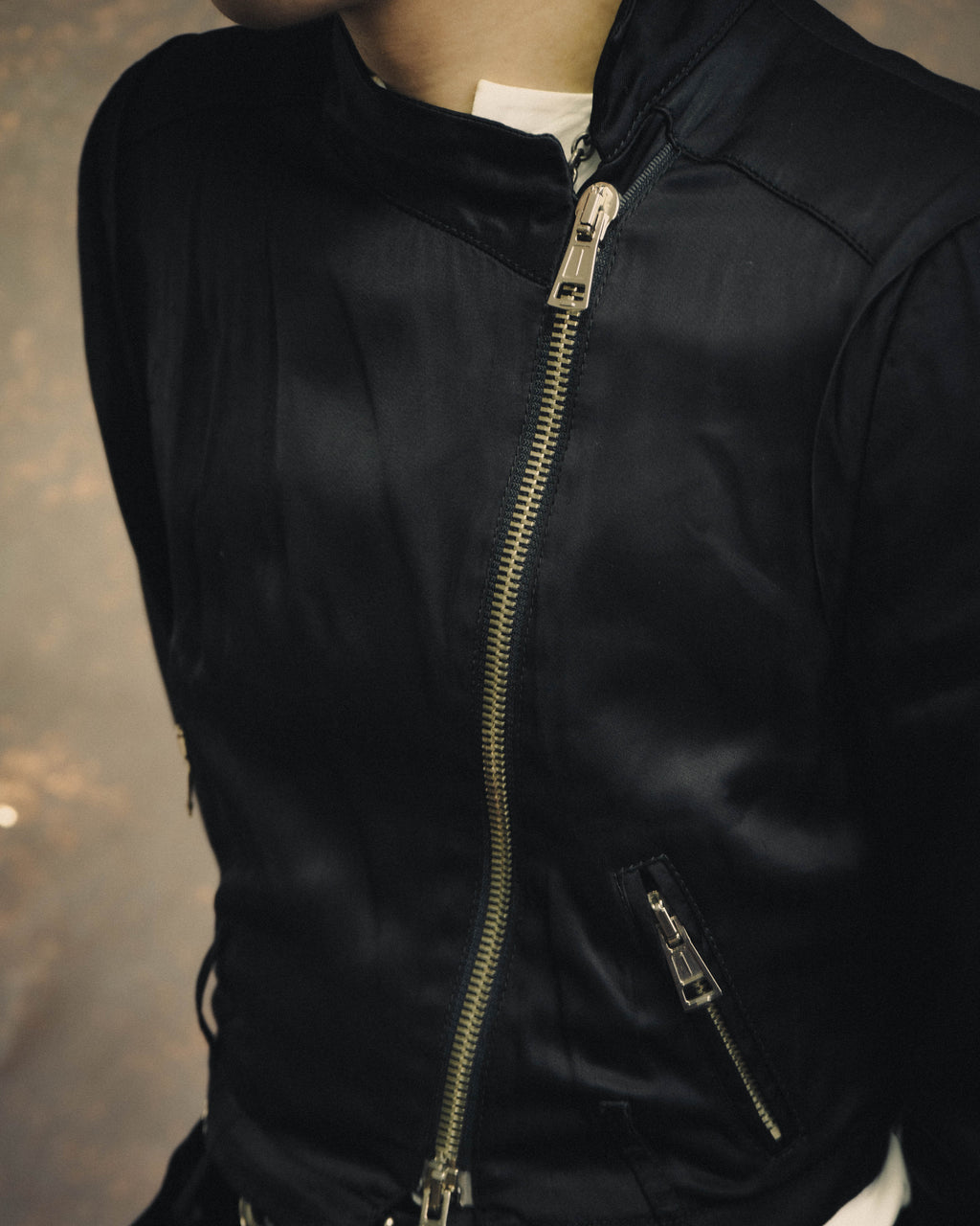 -SPECIAL- “ANN DEMEULEMEESTER” Pre-2012 asymmetric cropped satin biker jacket