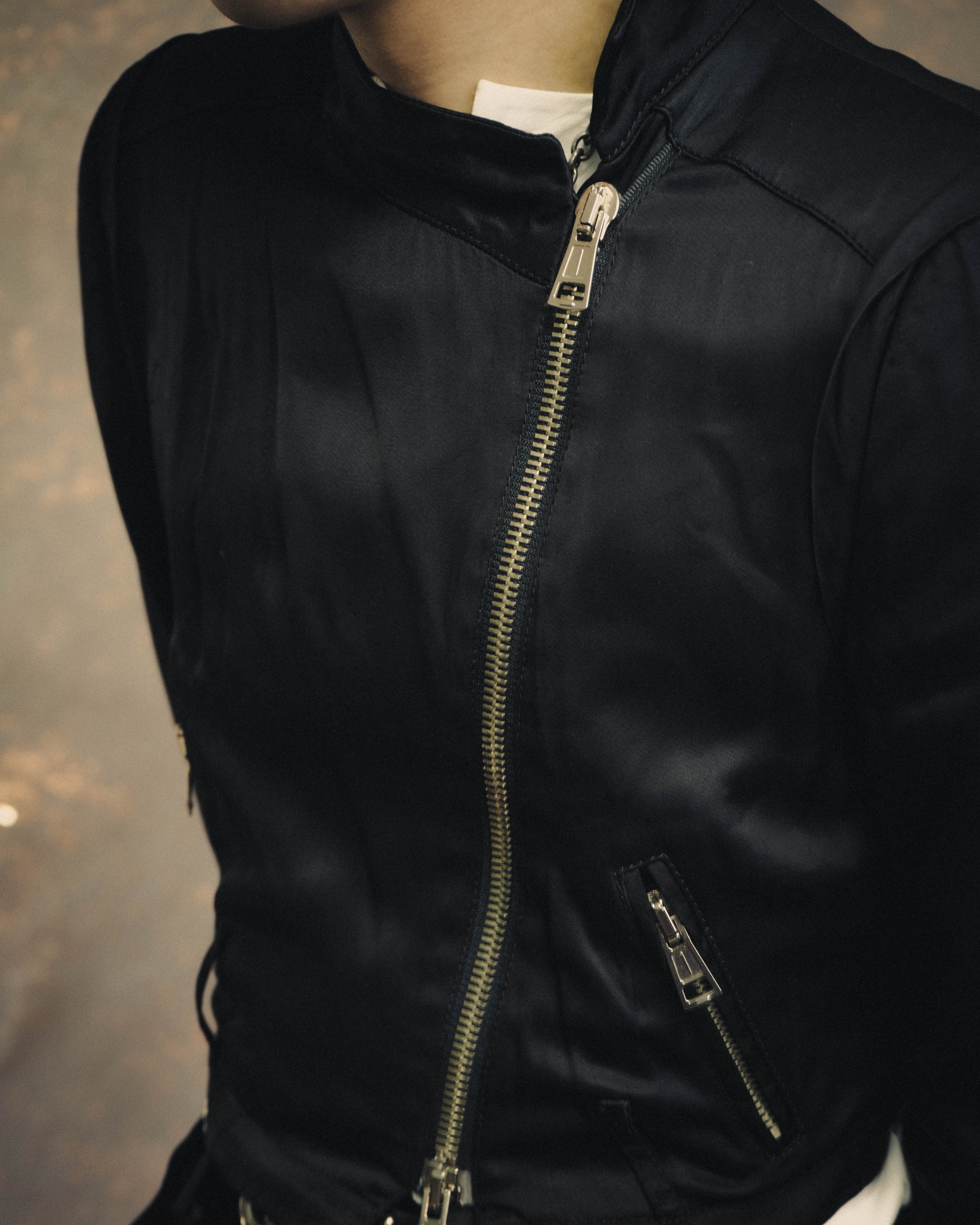 -SPECIAL- “ANN DEMEULEMEESTER” Pre-2012 asymmetric cropped satin biker jacket