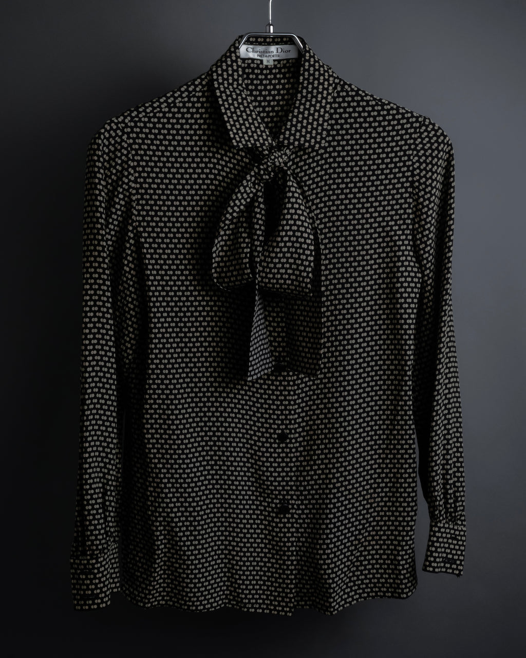 "Christian Dior PRETA PORTER" Ivory polka dot bow tie blouse