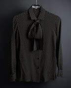 "Christian Dior PRETA PORTER" Ivory polka dot bow tie blouse