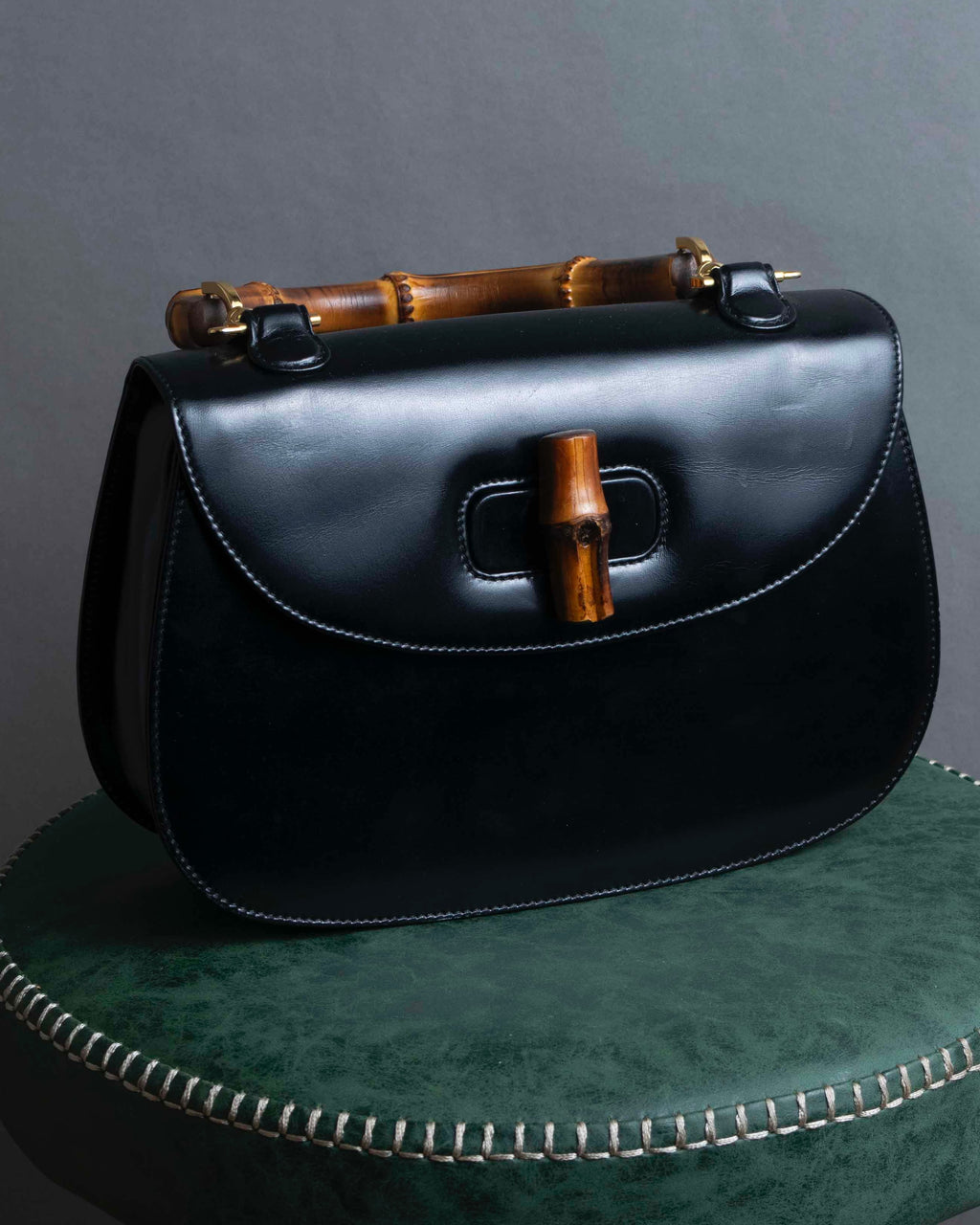 "GUCCI" Black leather bamboo handbag
