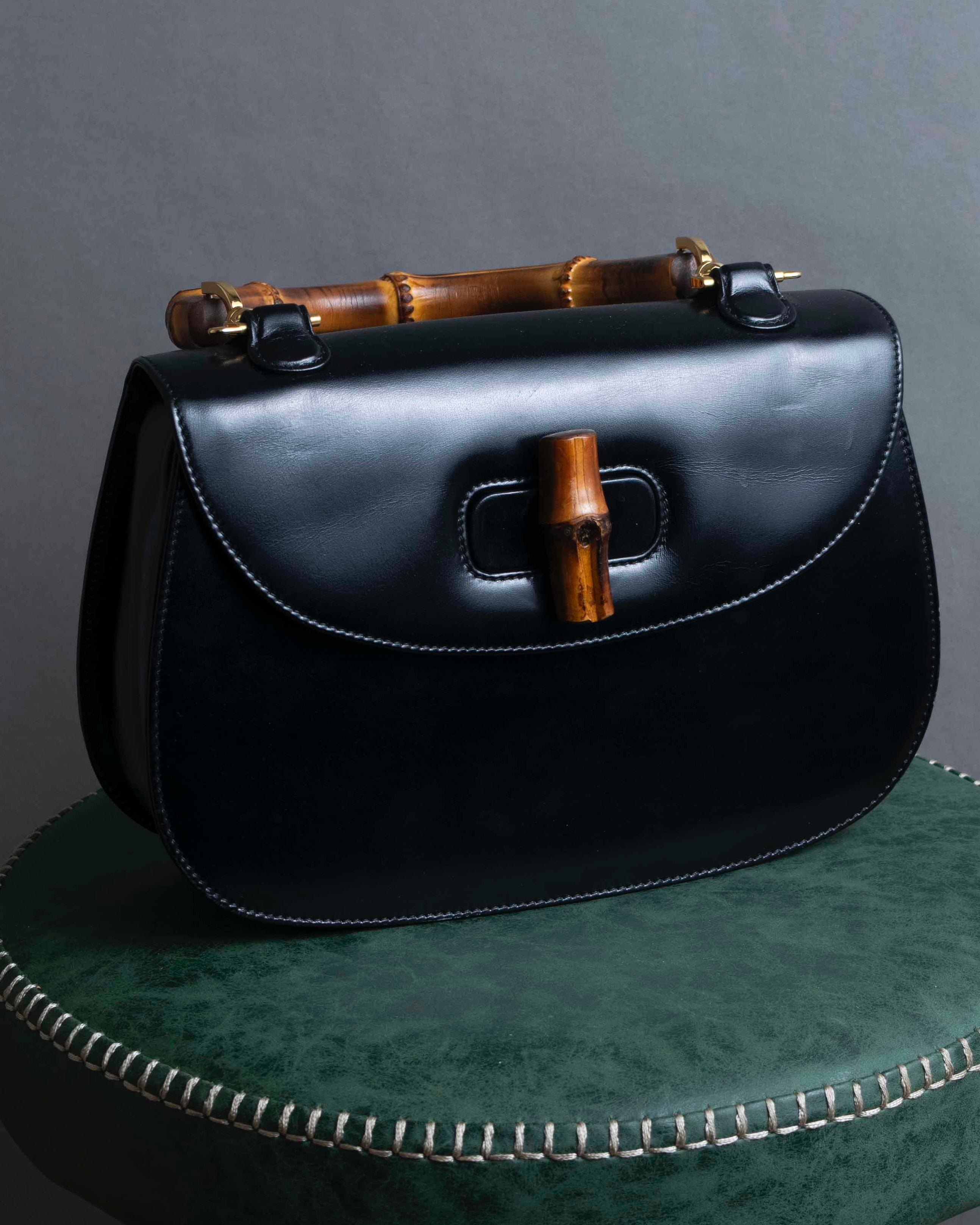 "GUCCI" Black leather bamboo handbag