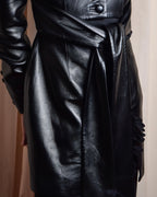 "MATÉRIEL TBILISI" Draped belted synthetic leather long jacket