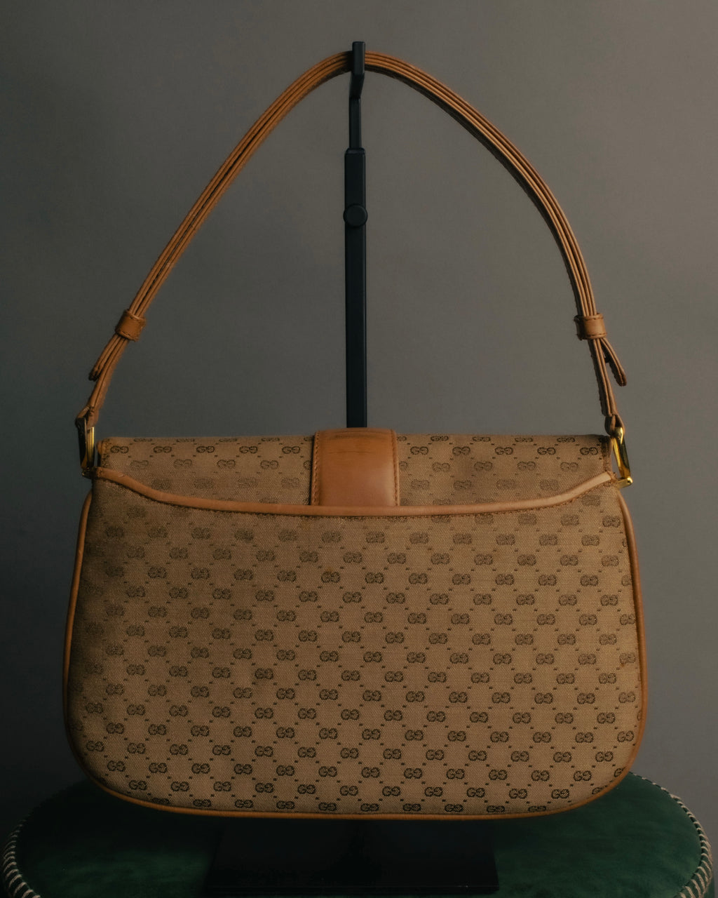 "GUCCI" 70's-80's Micro GG monogram canvas shoulder bag with stirrup hardware