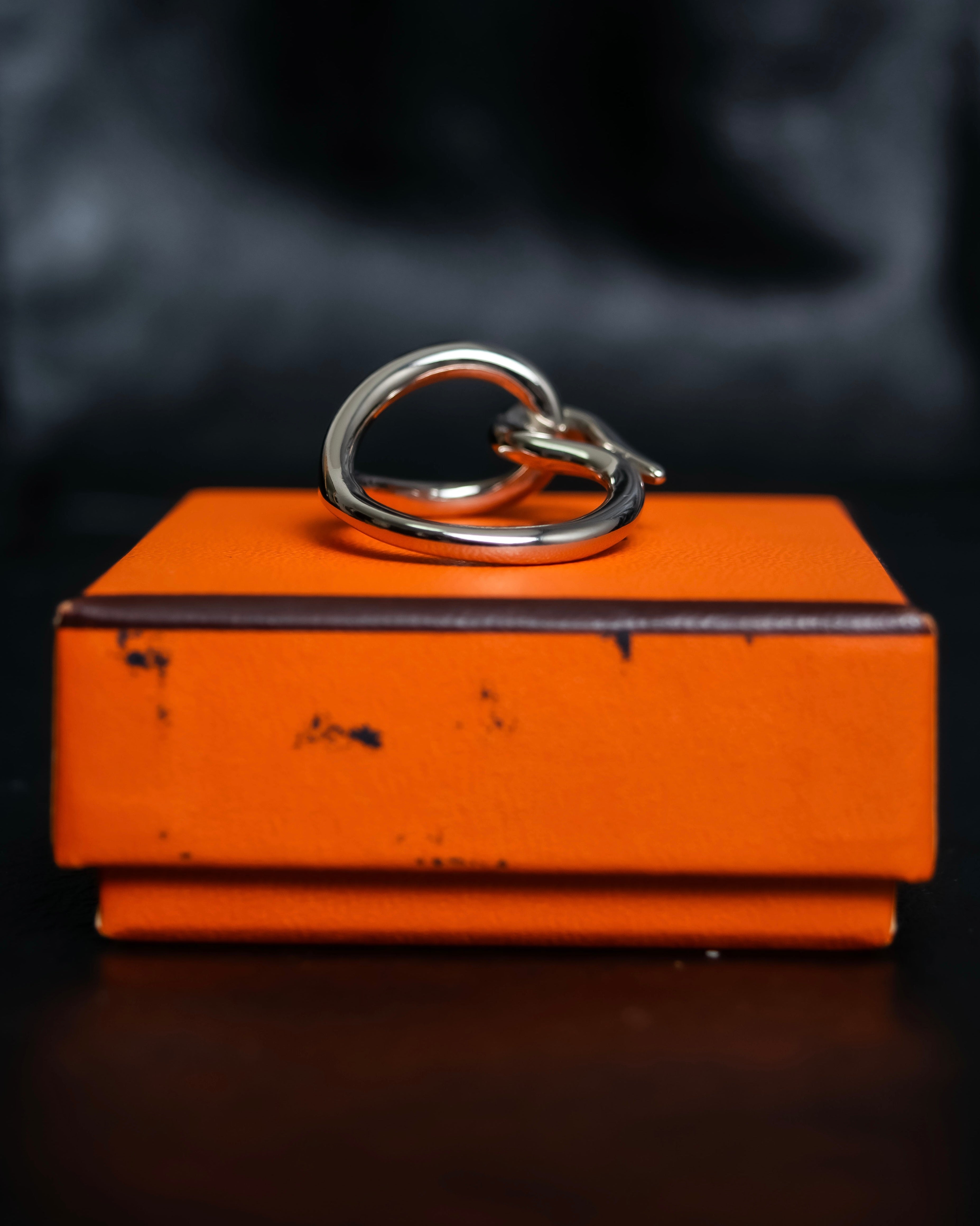 “Hermes” jumbo motif silver scarf ring