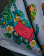 "GUCCI" 90's-00's Vintage botanical and perfume bottle silk scarf