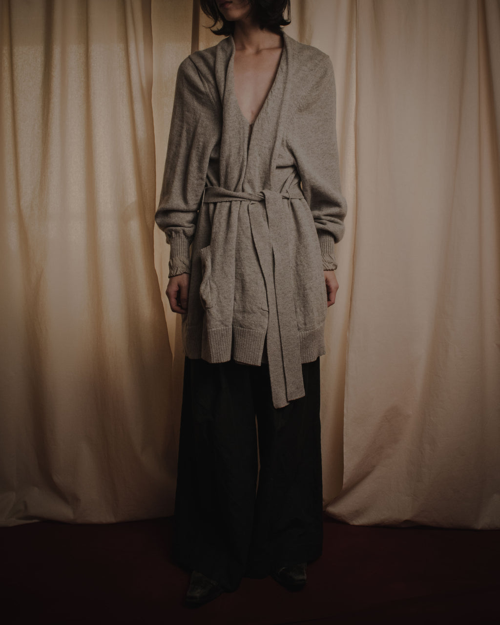 "Maison Margiela" 17AW belted gown knit coat