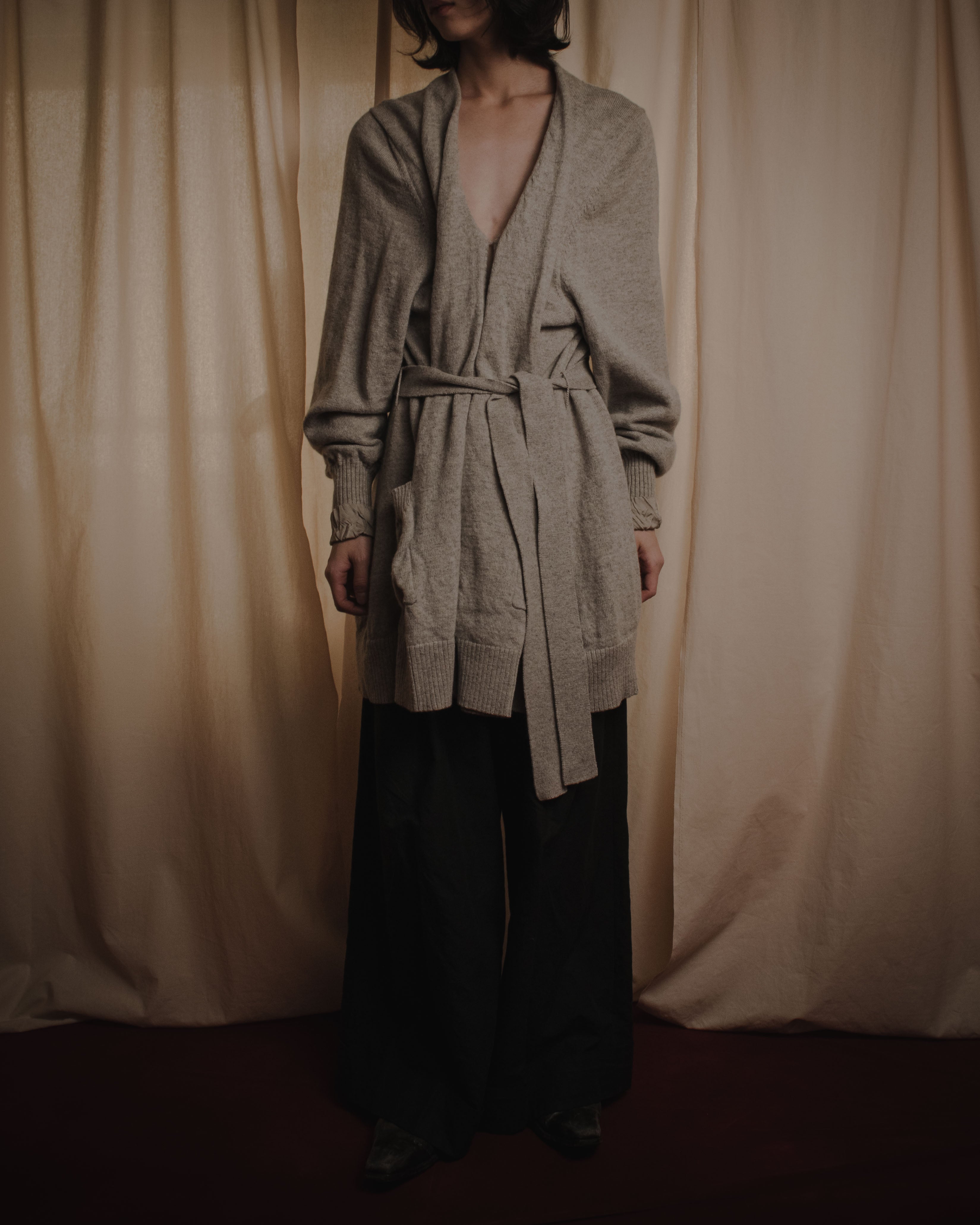 "Maison Margiela" 17AW belted gown knit coat