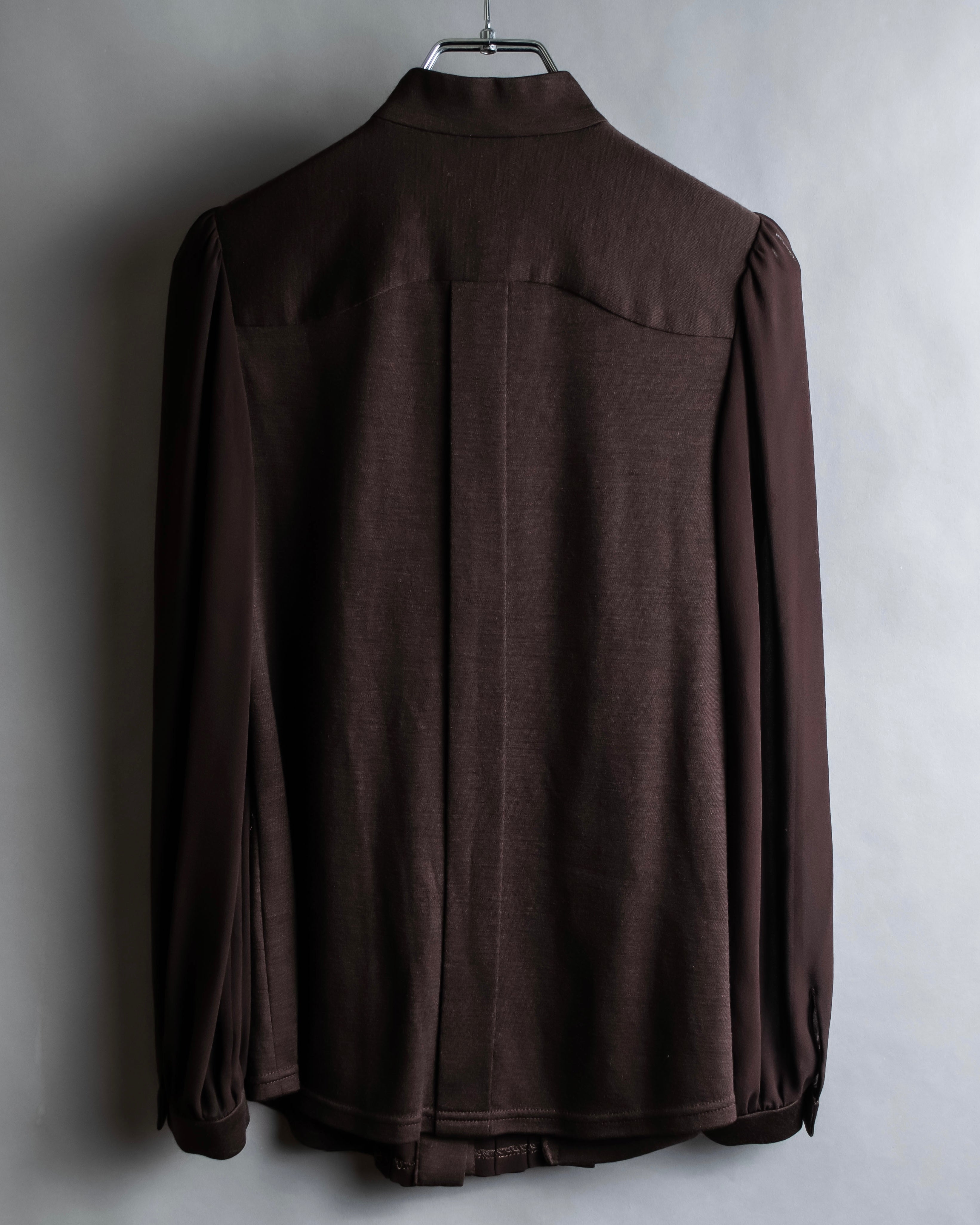 "Filo di Seta" Front pleated design stand-up collar shirt