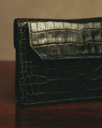 "Yves Saint Laurent" 80's Dark green crocodile compact wallet