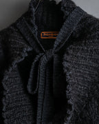 "YVES SAINT LAURENT" Ribbon design stand collar low gauge cardigan
