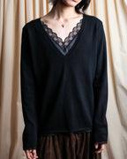 "DOLCE & GABBANA" Lace layered design V-neck knit