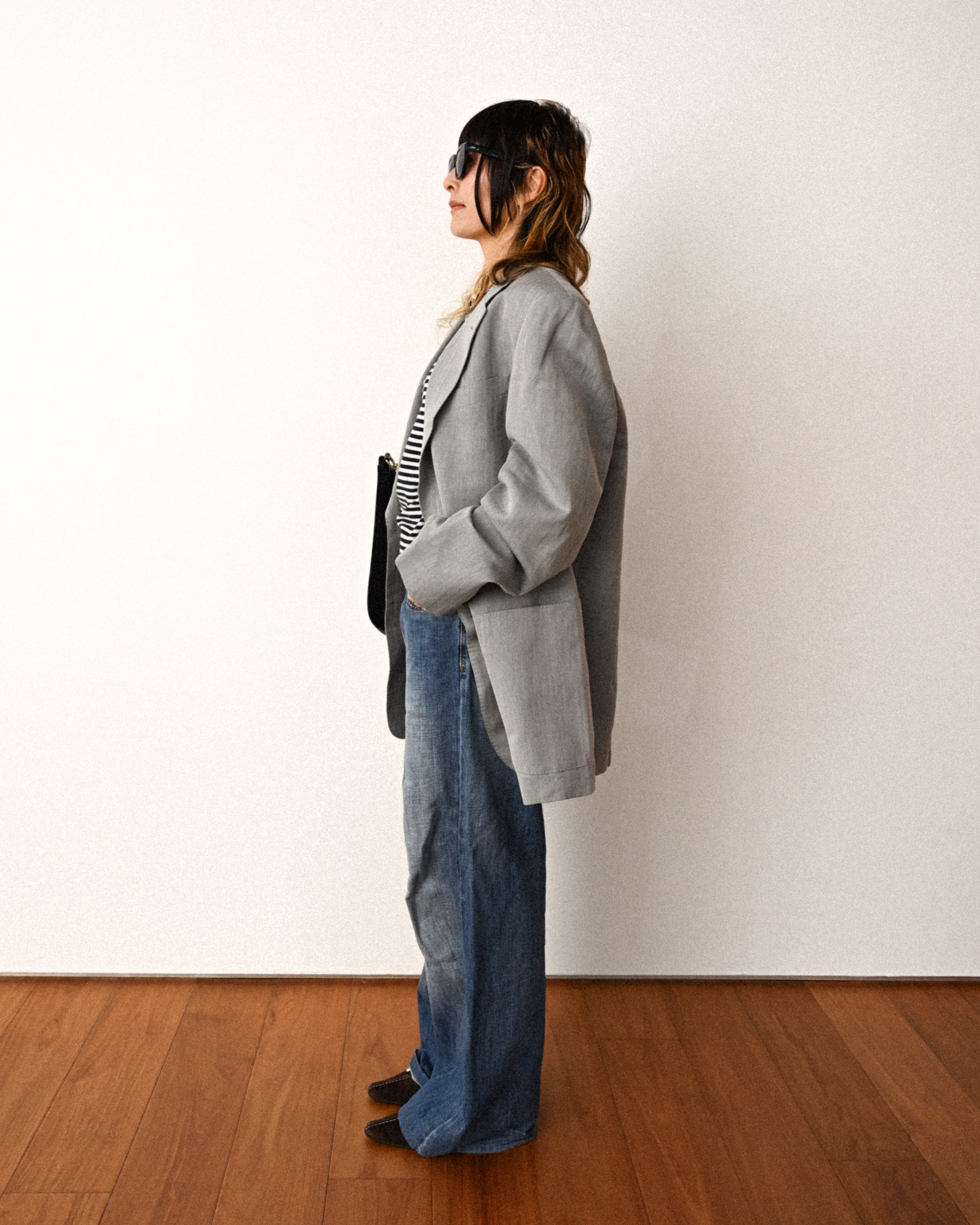 Carven/ Single Breasted 2B Herringbone Oversized Tailored Jacket Gray