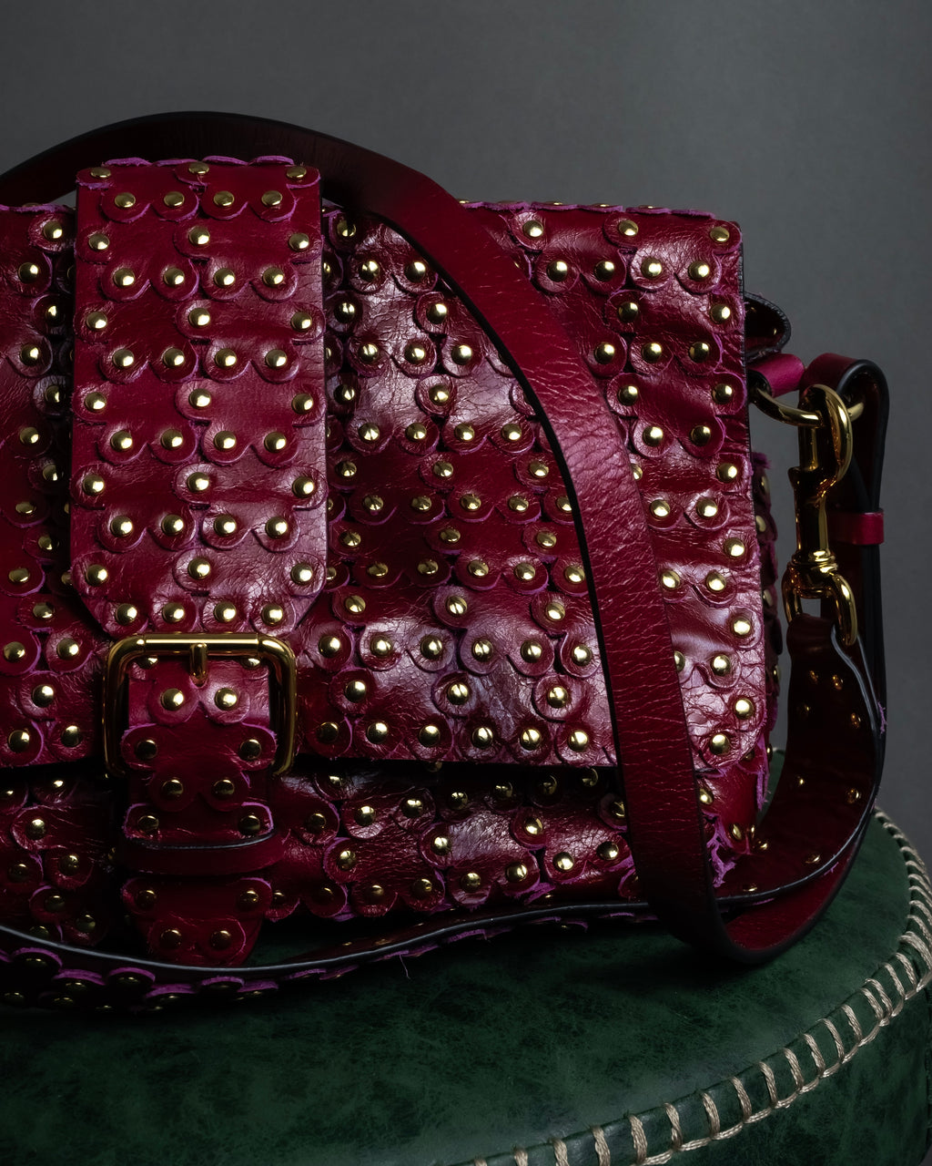 "RED VALENTINO" Flower puzzle motif stud design leather bag