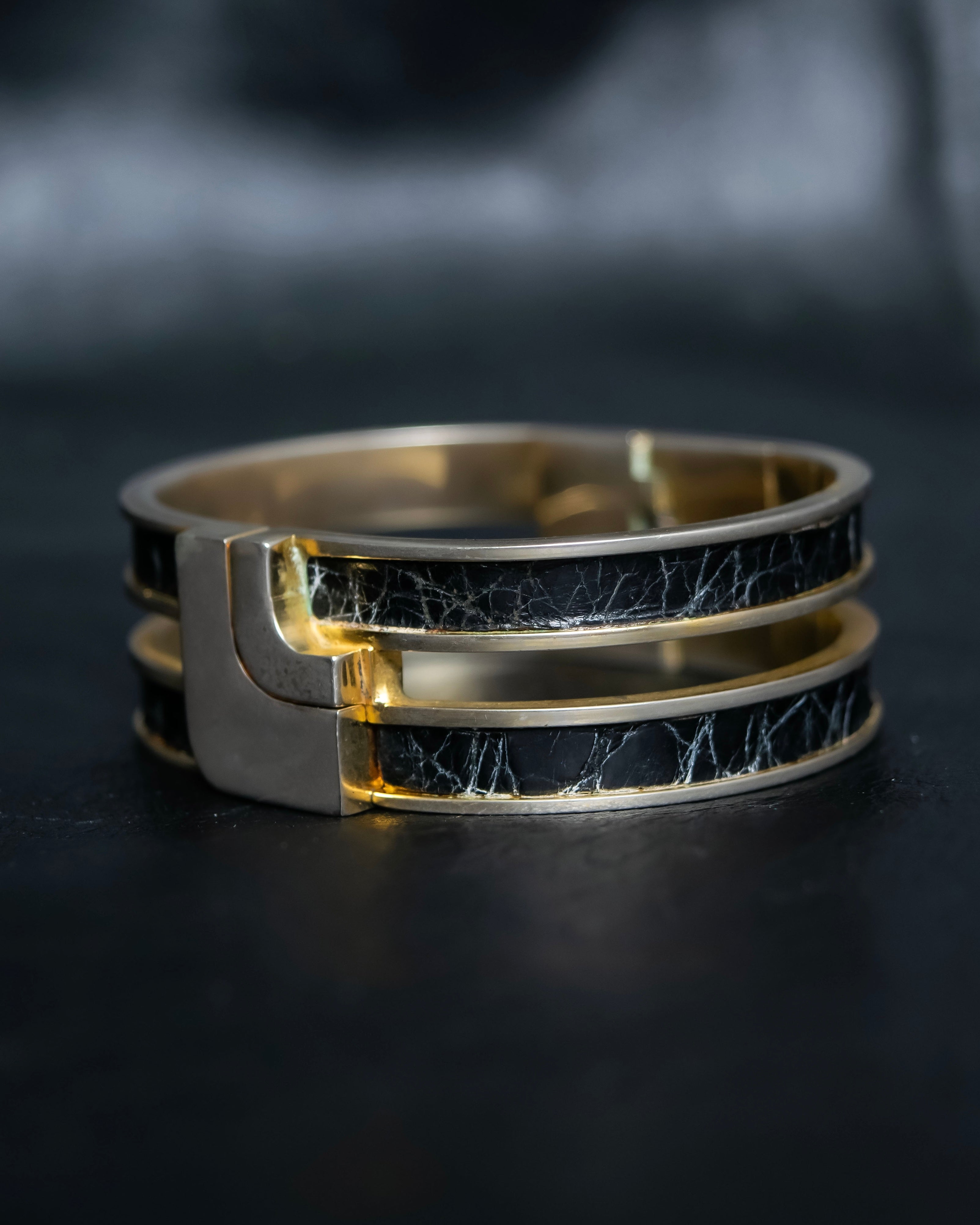 “LOEWE” Double circle stone designed gold bangle
