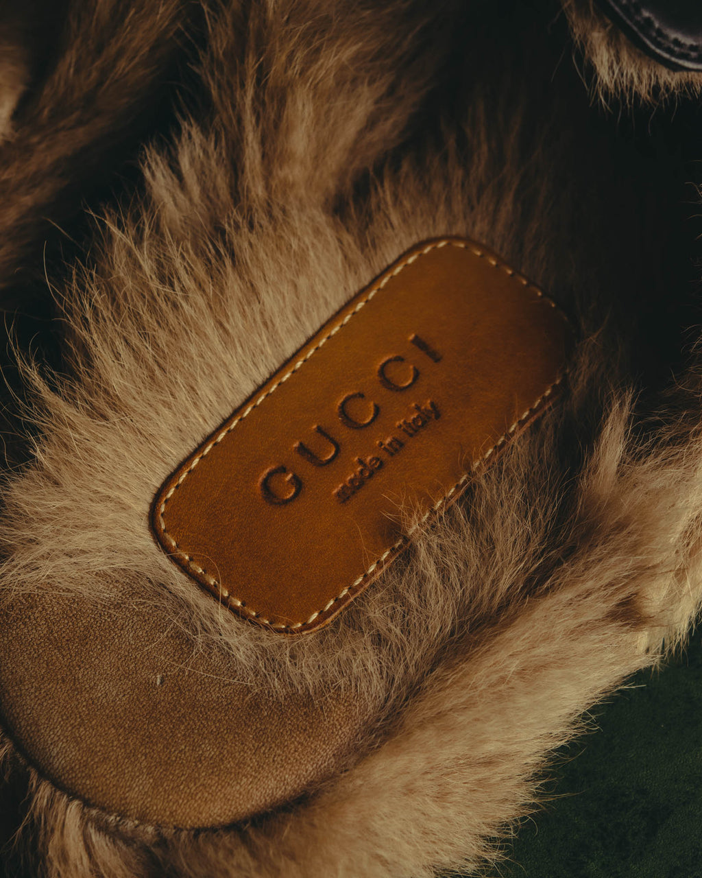 "GUCCI" 2010's Fur lined horsebit leather loafer mule