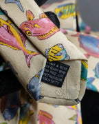 "GUCCI" Colorful fish motif silk neck tie