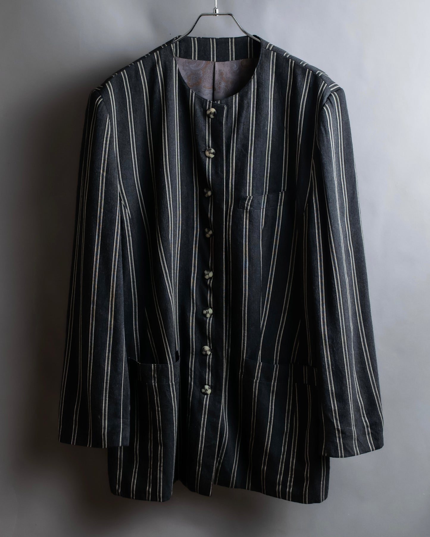 "Vintage multi stripe collarless jacket"