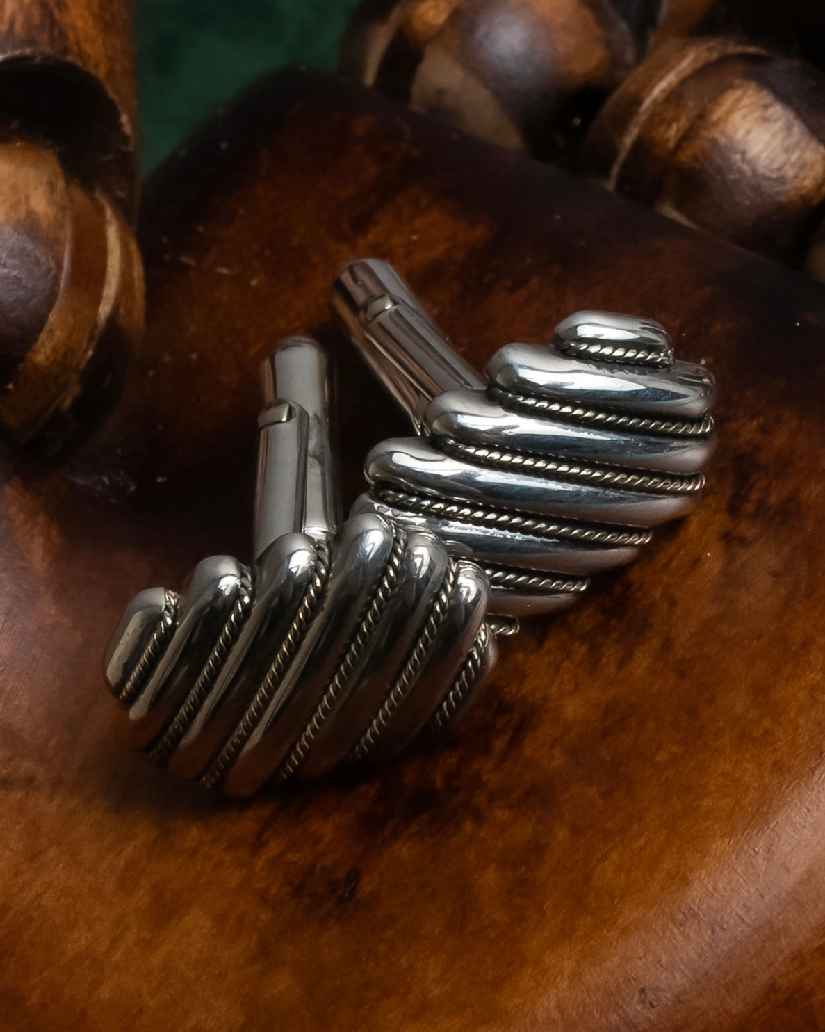 "Tiffany&Co" Rope-shaped milgrain design silver cufflinks ＆tie clip