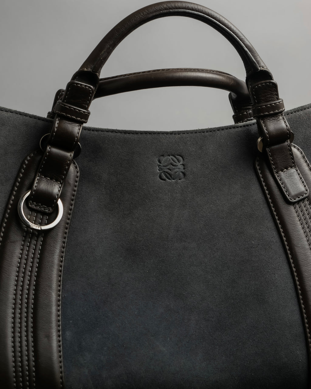 "LOEWE" Harness design logo engraved suede leather hand bag