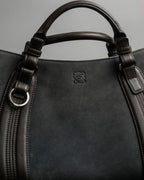 "LOEWE" Harness design logo engraved suede leather hand bag