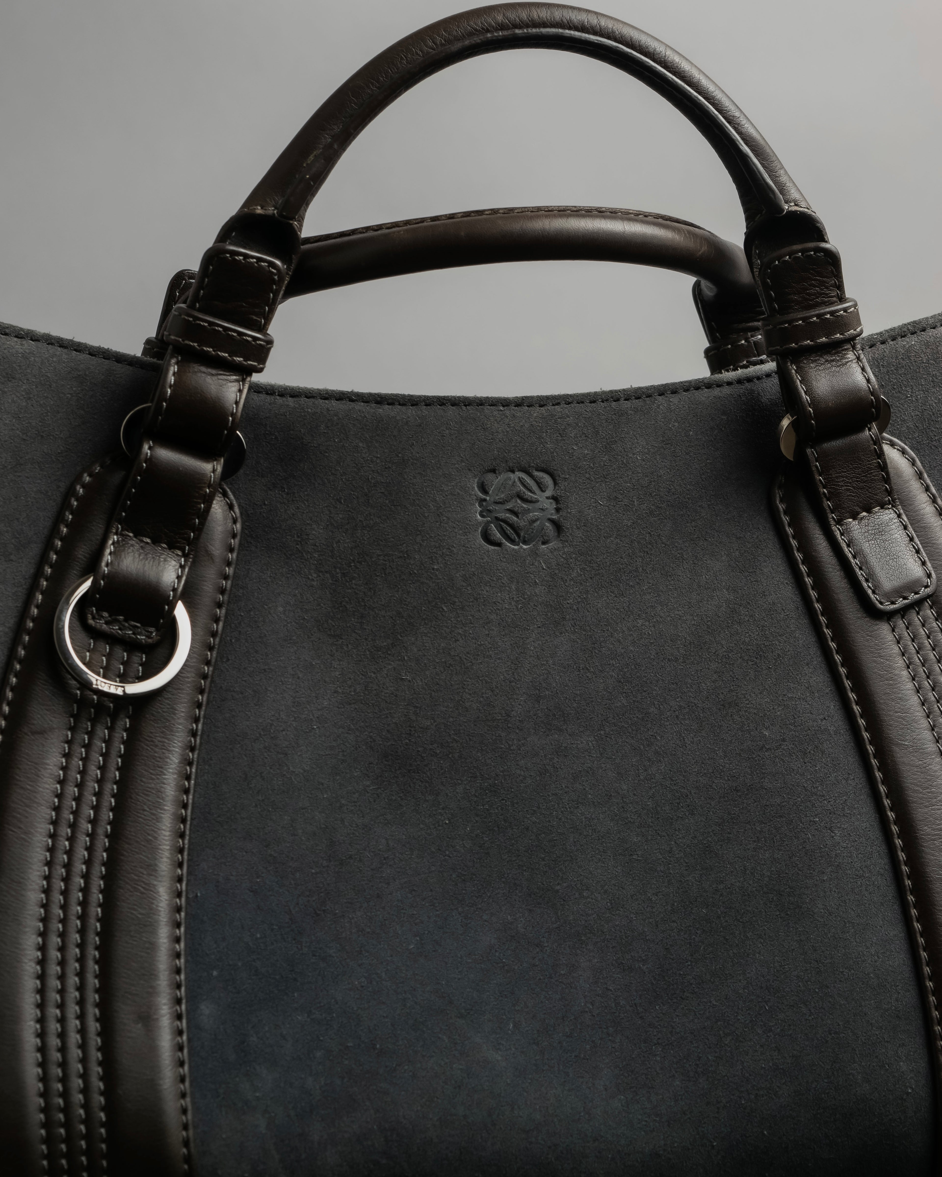 "LOEWE" Harness design logo engraved suede leather hand bag