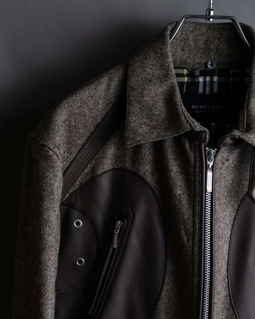 "BURBERRY Black Label" Leather combination design zip-up blouson