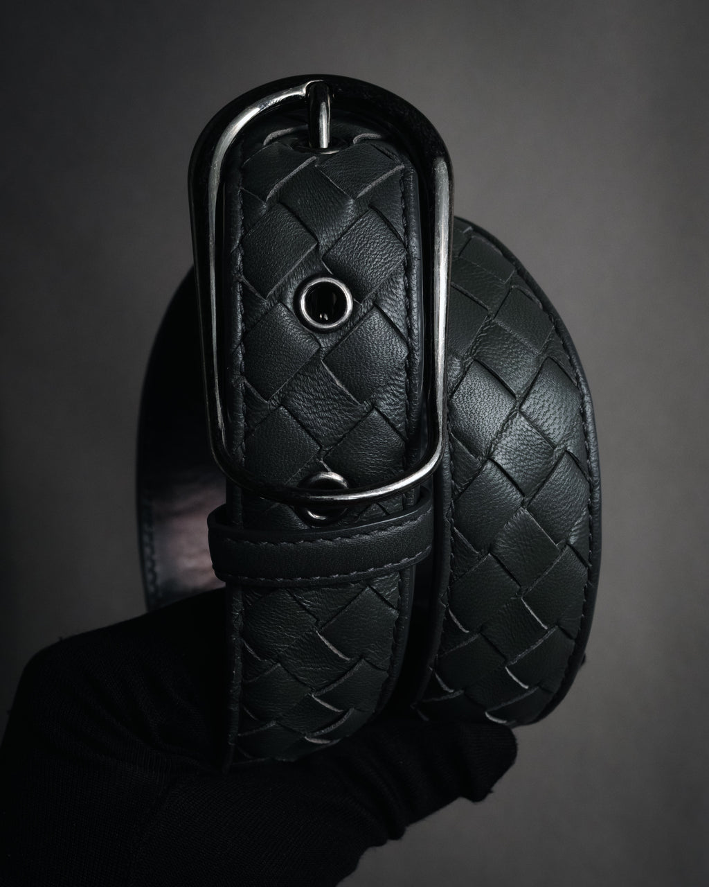 "BOTTEGA VENETA" 2000’s Intrecciato nappa leather grommet belt