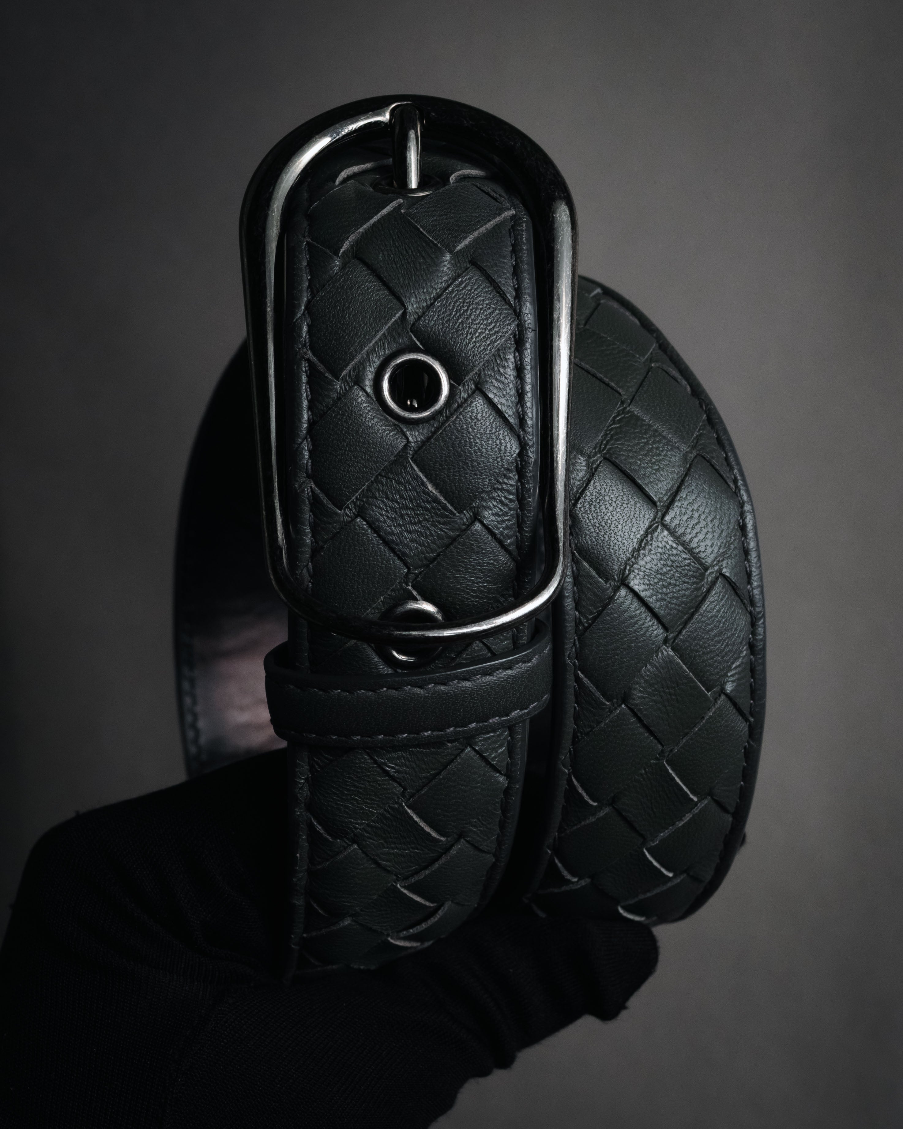 "BOTTEGA VENETA" 2000’s Intrecciato nappa leather grommet belt