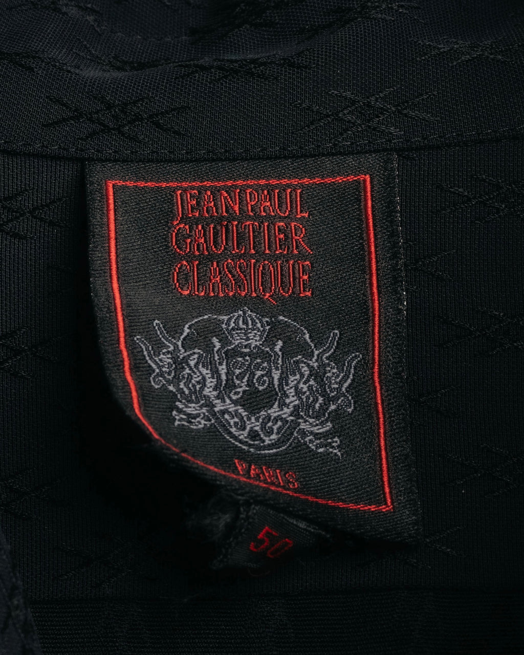 "Jean Paul Gaultier Classique" 90's Geometric jacquard total-pattern shirt with shell buttons