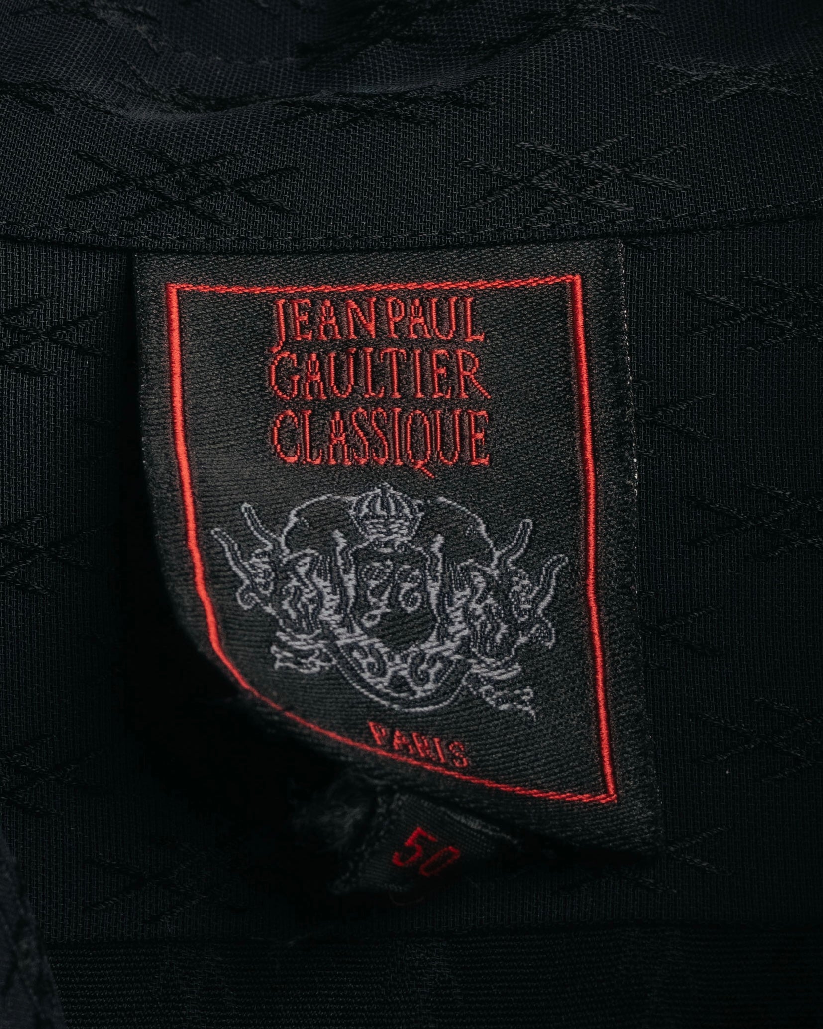 "Jean Paul Gaultier Classique" 90's Geometric jacquard total-pattern shirt with shell buttons