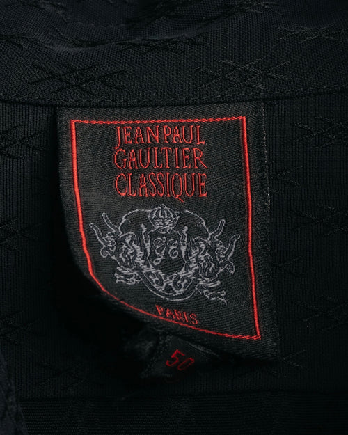 "Jean Paul Gaultier Classique" 90's Geometric jacquard total-pattern shirt with shell buttons